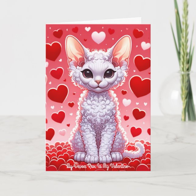 Devon Rex Cat Valentine Purr Helgdag Card Helgkort (Framsida)