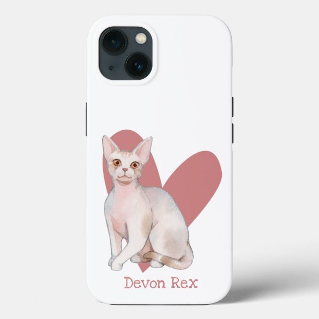 Devon Rex Cat Watercolor Kattunge Rosa Heart (Baksida)
