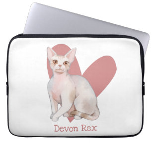 Devon Rex Cat Watercolor Kattunge Rosa Heart Laptop Fodral