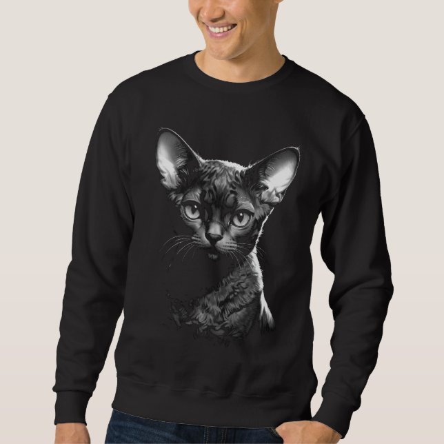 Devon Rex Dark Art Herr Svart Tröja Lång Ärmad Tröja (Framsida)