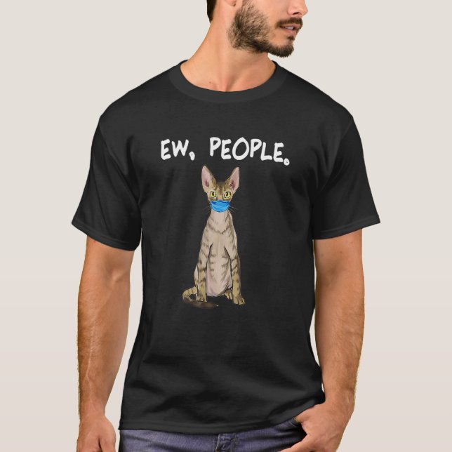 Devon Rex Ew People Cat Wearing Ansikte Mask T Shirt (Framsida)