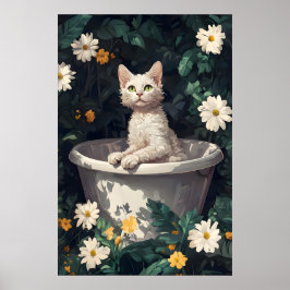 Devon Rex i badkar Affisch, Rolig katt affisch