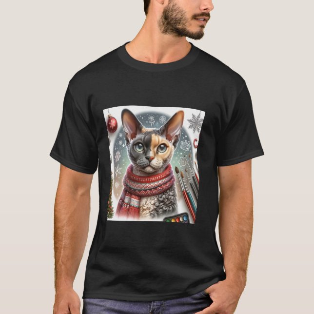 Devon Rex julkattskjorta Tee kläder Festive  (Framsida)