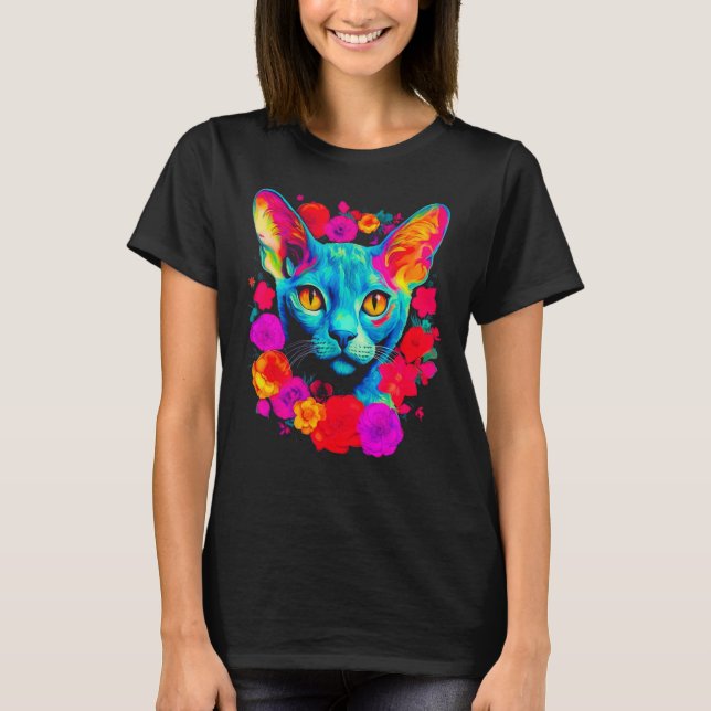 Devon Rex Katt Blomma T Shirt (Framsida)