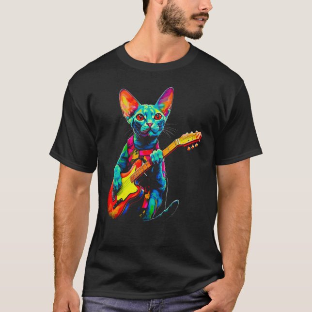 Devon Rex Katt Gitarr T Shirt (Framsida)