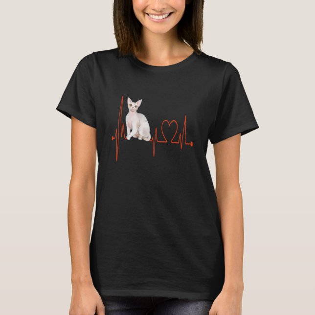 Devon Rex Katt Hjärtbeat EKG Katt & Kattunge T Shirt (Framsida)