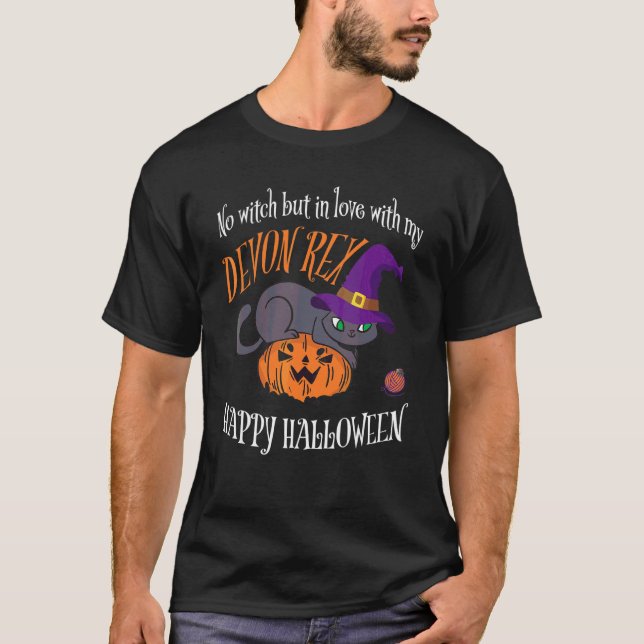 Devon Rex Katt inte en häxa Halloween T Shirt (Framsida)