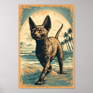 Devon Rex-katt på en tropisk strand Poster