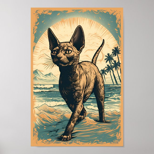 Devon Rex-katt på en tropisk strand Poster (Framsidan)