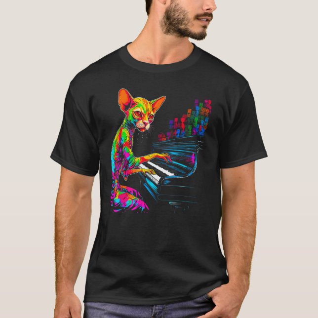 Devon Rex Katt Piano T Shirt (Framsida)