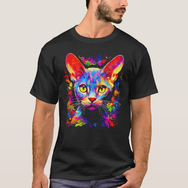 Devon Rex Katt Pop Art T Shirt (Framsida)