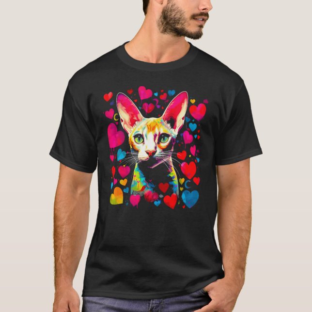 Devon Rex Katt Rosa Rött Hjärta T Shirt (Framsida)