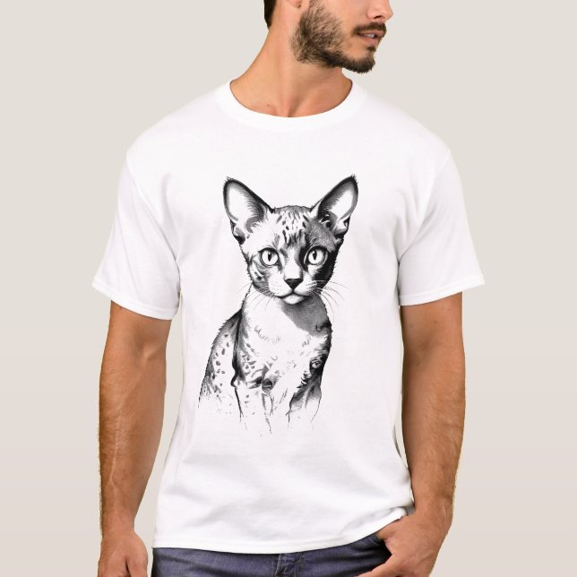 Devon Rex Katt Skiss Herr T-Shirt (Framsida)