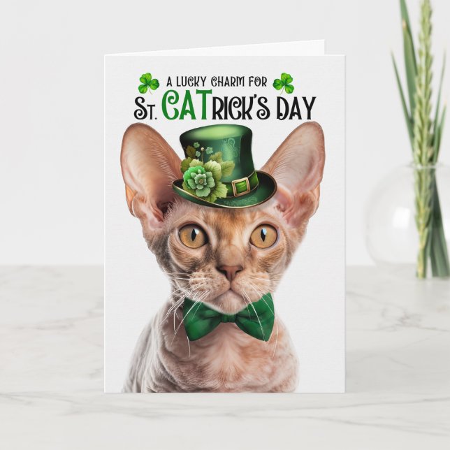 Devon Rex Katt St CATricks Dag Lucky Charm Helgkort (Framsida)