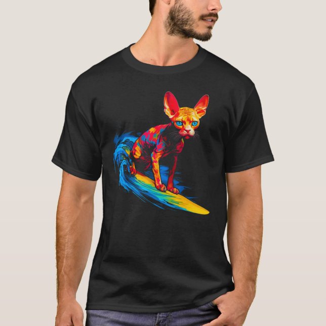 Devon Rex Katt Surf T Shirt (Framsida)
