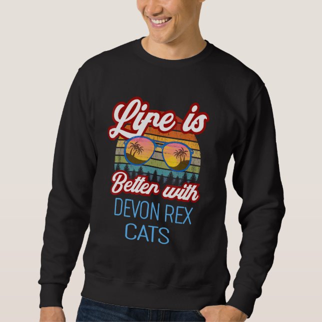 Devon Rex Retro Sunset Life är bättre med Devon R Lång Ärmad Tröja (Framsida)