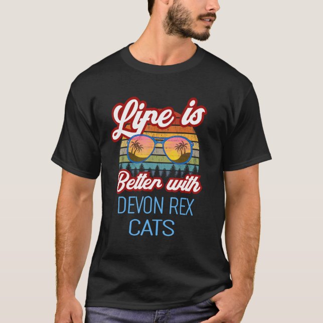 Devon Rex Retro Sunset Life är bättre med Devon R T Shirt (Framsida)