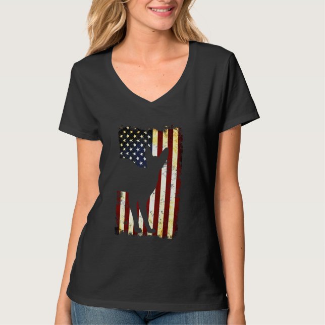 Devon Rex Silhouette American Flagga 4:e juli Lon T Shirt (Framsida)
