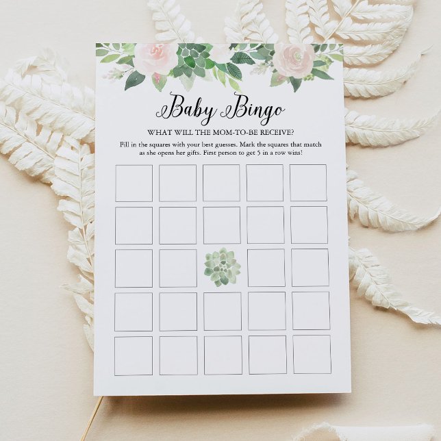 DEVON Succult Rosa Blommigt Baby Shower Bingo Card Inbjudningar (Skapare uppladdad)
