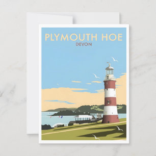 Devon UK Plymouth Lighthouse Travel Retro Inspired Vykort