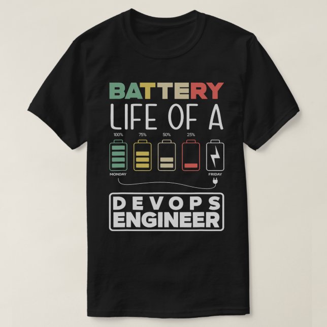 DevOps Ingenjör Battery Life Cloud Computing T Shirt (Design framsida)