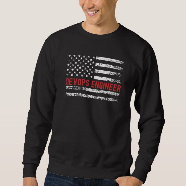 Devops Ingenjör USA flagga Profession Retro Job Ti Lång Ärmad Tröja (Framsida)