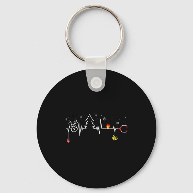 Devoxtee Christmas Tree Heartbeat Funny Christmas  Nyckelring (Framsida)