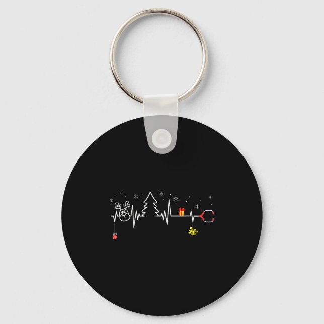 Devoxtee Christmas Tree Heartbeat Funny Christmas  Nyckelring (Framsida)