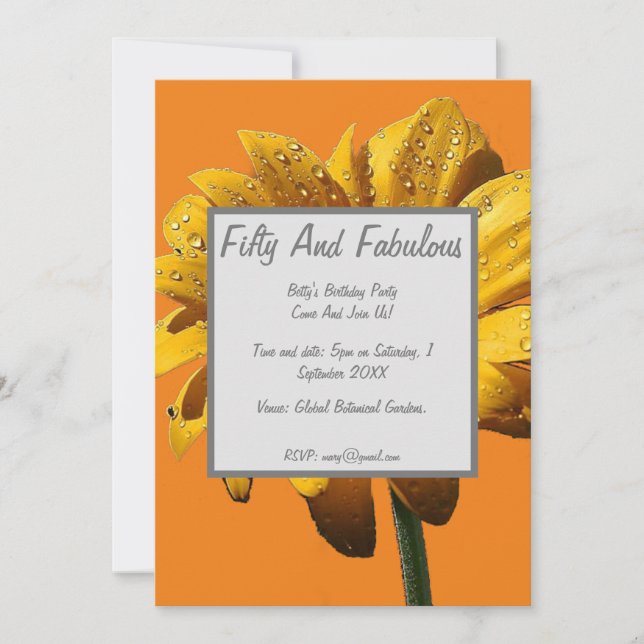 Dew Droppar Daisy 50 och Fabulous Birthday Inbjudningar (Framsida)
