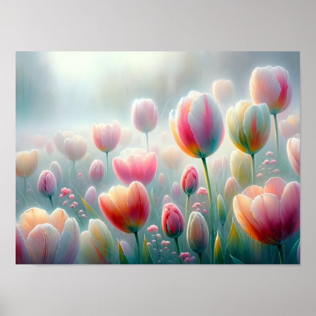 Dew Kissed Tulips in Soft Morglight Poster (Framsidan)
