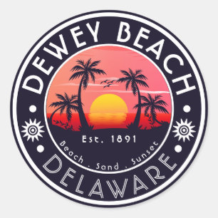 Dewey Beach Delaware Handflatan Träd Vintage 80 s Runt Klistermärke