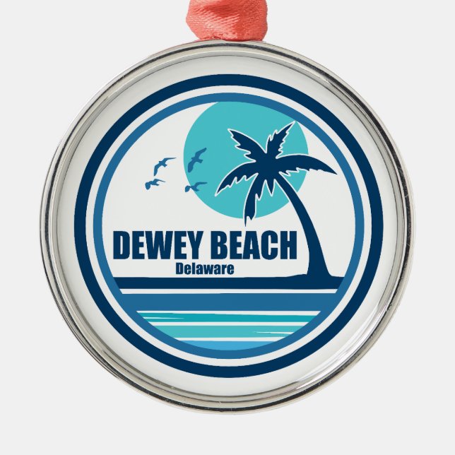 Dewey Beach Delaware Palmträd Fåglar Julgransprydnad Metall (Framsidan)