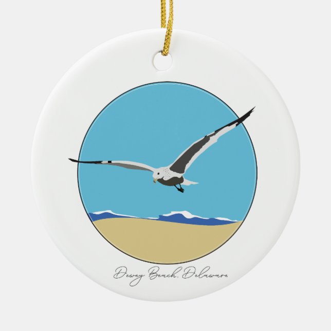 Dewey Beach, Delaware Sea Gull over Beach Julgransprydnad Keramik (Framsidan)