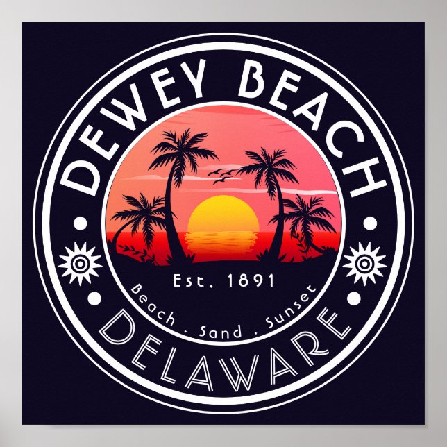 Dewey-stranden Delaware Sunset Beach Handflatan Tr Poster (Framsidan)