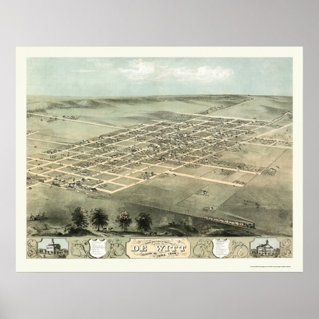 DeWitt, IA Panoramic Karta - 1868 Poster (Framsidan)