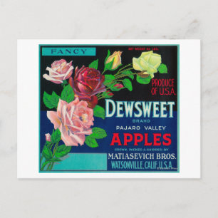 Dewsötapple Apple Låda LabelWatsonville, CA Vykort