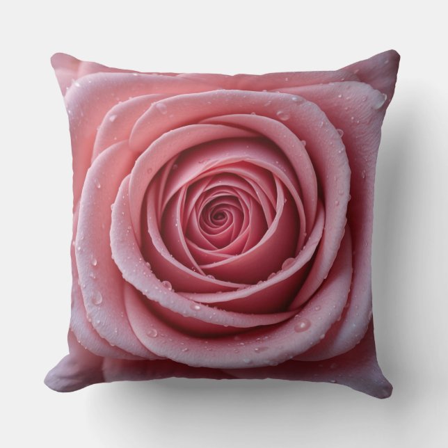 Dewy Rosa Kudd | Elegant Blommig Dekoration Kudde (Framsida)