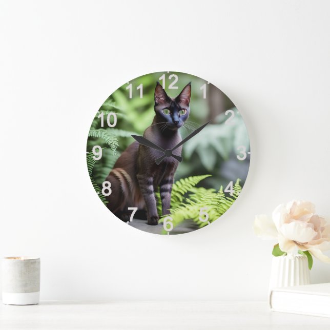 Dexter Black Siamese Cat, Wall Clock Stor Klocka (Hem)