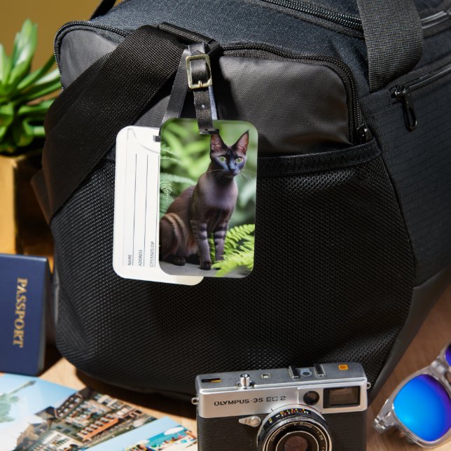 Dexter the Black Siamese Cat, Luggage Tag Bagagebricka (Framsida & Baksida)