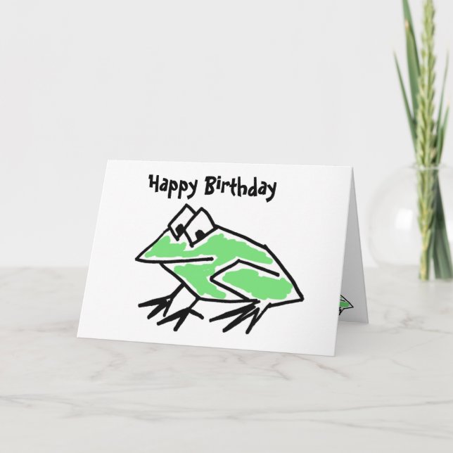 DF- Funny Tecknad Frog Birthday Card Kort (Framsida)