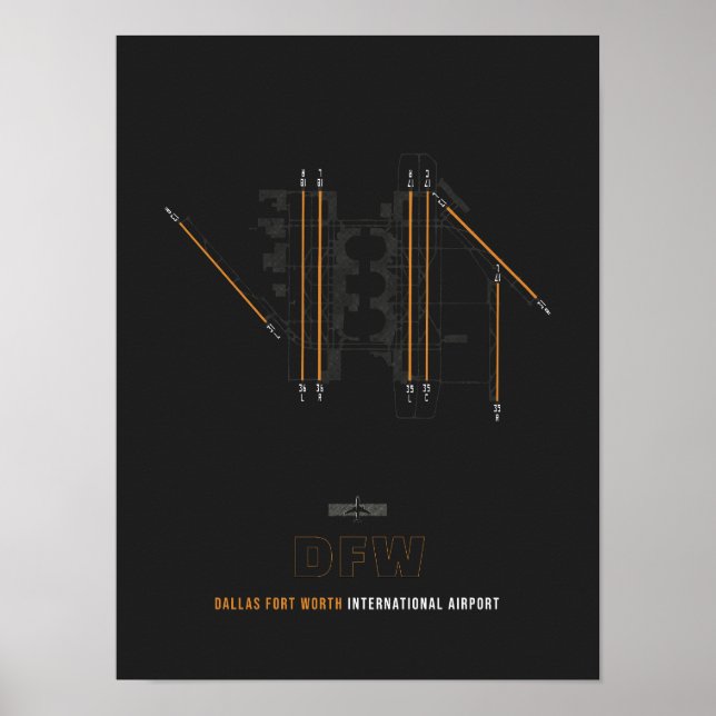 DFW - Dallas Fort Worth Airport Runway Diagram Poster (Framsidan)