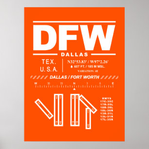 DFW:s flygplats Dallas Fort Worth Internationell Poster