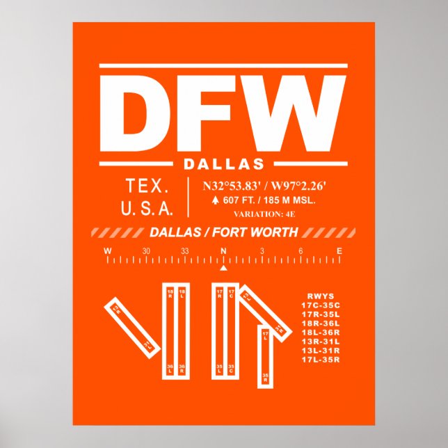 DFW:s flygplats Dallas Fort Worth Internationell Poster (Framsidan)