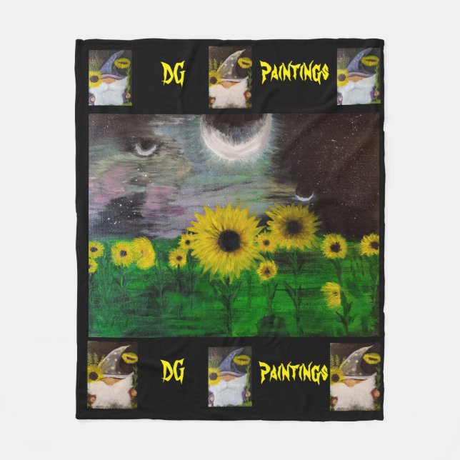 DG Paintings Mystical Sunflowers with Gnomes  Fleecefilt (Framsidan)