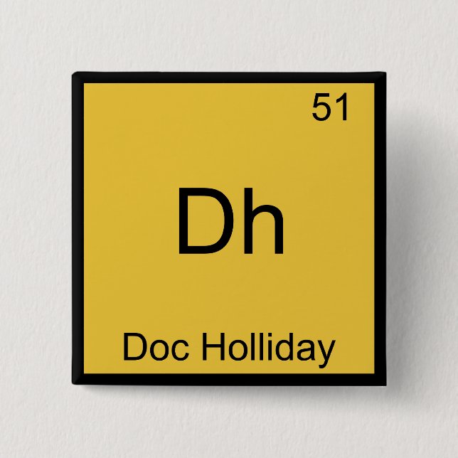 Dh - Doc Holliday Roligt Kemiskt Element Symbol Knapp (Framsida)