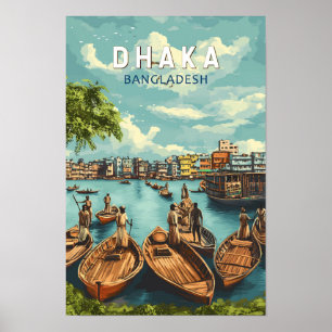 Dhaka Bangladesh Illustration Resa Konst Vintage Poster