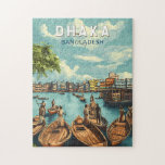Dhaka Bangladesh Illustration Travel Art Vintage Pussel<br><div class="desc">Färgdesign för Dhaka-retro-vektor. Dhaka,  Bangladesh storslagna huvudstad,  är en stad med kontraster,  som blandar rik Mughal-historien,  ett levande gatuliv och modern utveckling.</div>