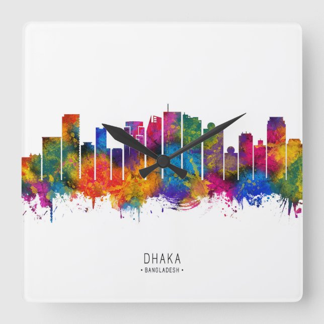 Dhaka Bangladesh Skyline Fyrkantig Klocka (Framsida)