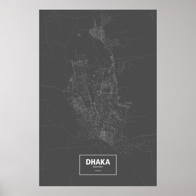 Dhaka, Bangladesh (vit på svart) Poster (Framsidan)