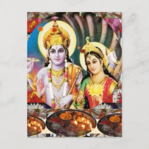DHAN Laxmi n Lord Vishnu: för Visning n Referens Vykort